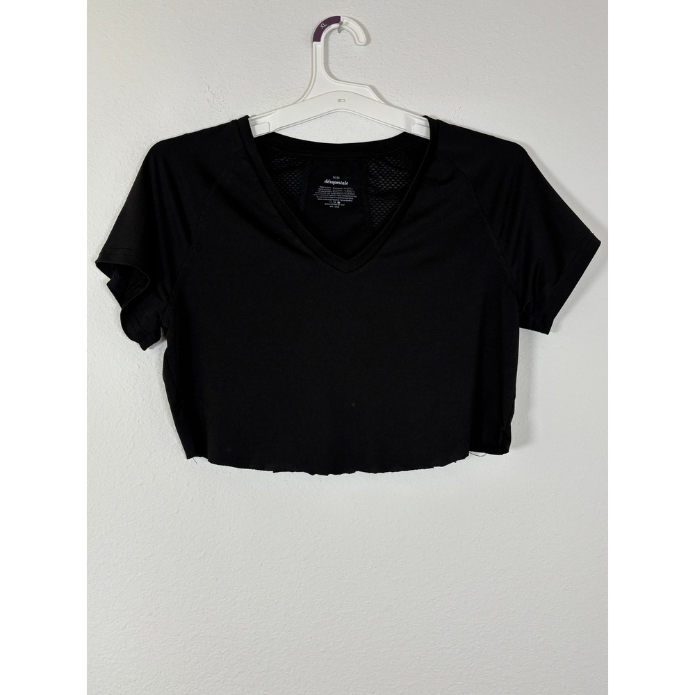 Fabletics Black Short Sleeve Mesh Back Workout Crop Top Activewear Womens XL